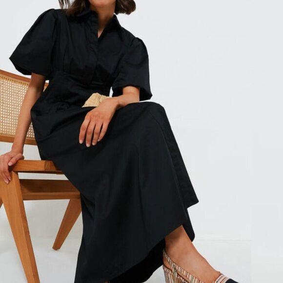 TUCKERNUCK- S -  Black Delaney Puff Sleeve Fit & Flare Pleated Maxi Dress $228 - Picture 7 of 8